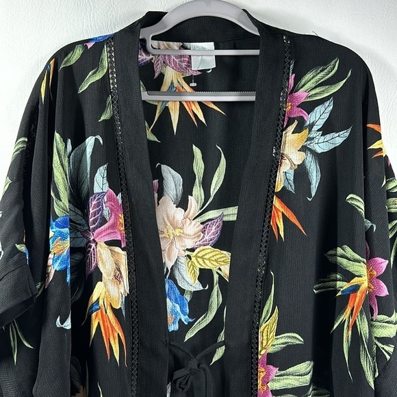 Kona Sol Short Sleeve Floral Swim Coverup, L/XL - Picture 2 of 8
